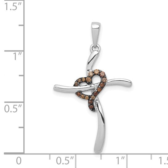 14kt White Gold 1/10ct. Champagne Diamond Heart Cross Pendant