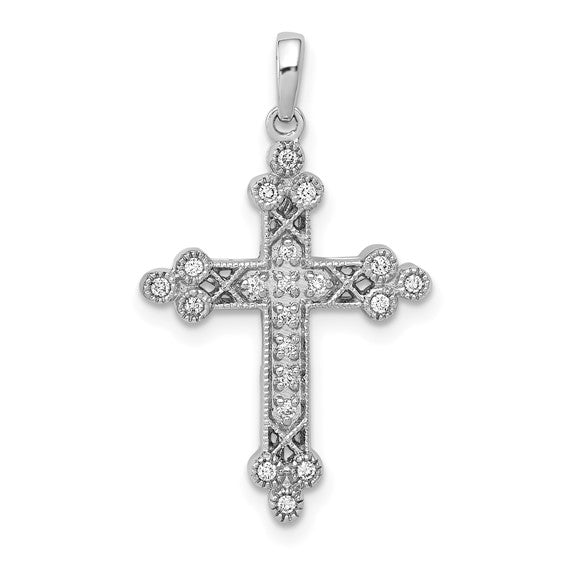 14kt White Gold 1/10ct. Diamond Filigree Budded Cross Pendant