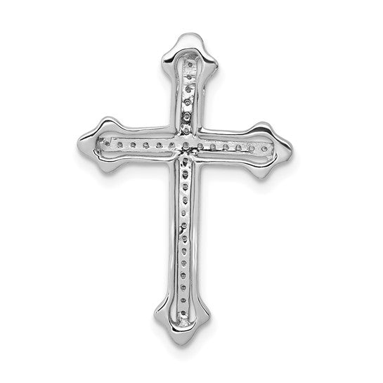 14kt White Gold Polished 1/10ct. Diamond Budded Cross Chain Slide