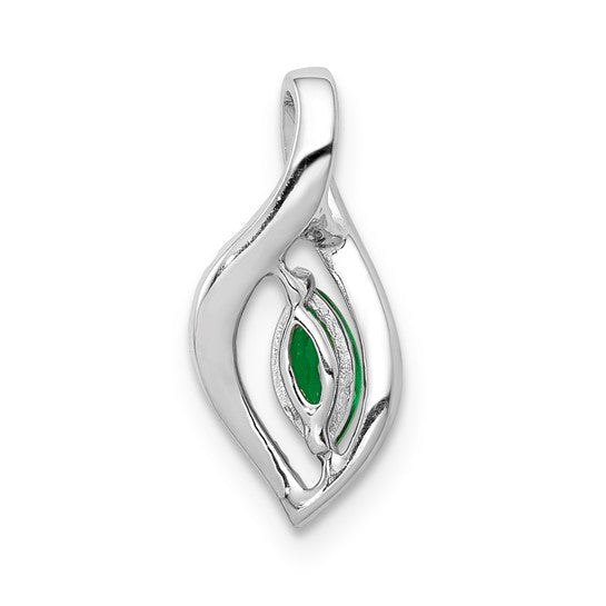 14kt White Gold Diamond and Marquise Emerald Pendant