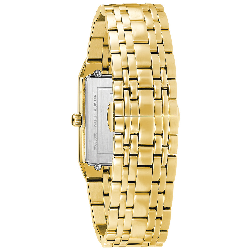 Men's Bulova Futuro Quadra Diamond Accent Gold-Tone Watch with Rectangular Champagne Dial (Model: 97D120)