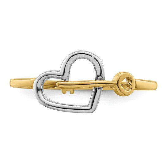 14kt Yellow Gold w/Rhodium Heart and Key Ring