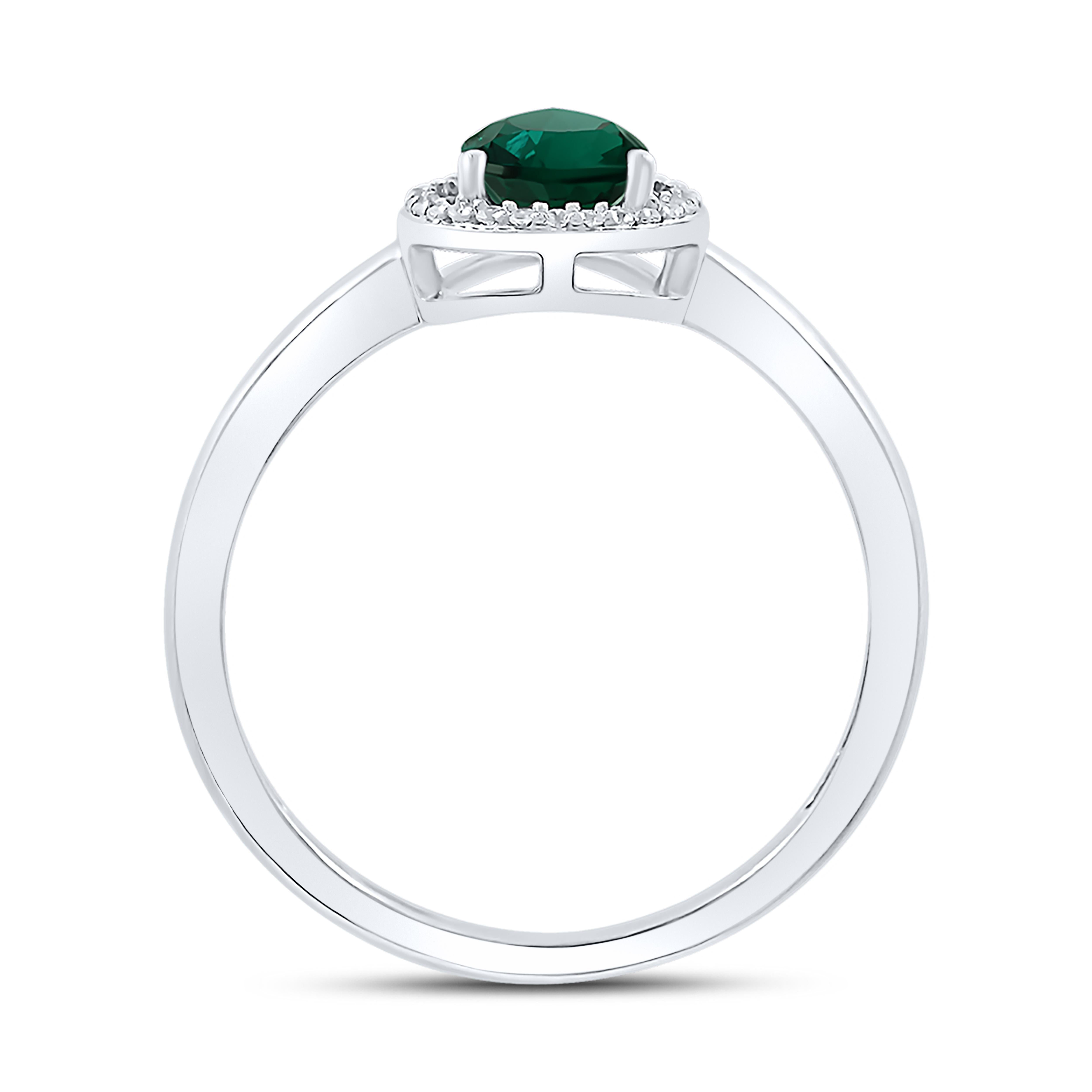 14K WHITE GOLD LAB CREATED EMERALD 0.08 CTW DIAMOND RING