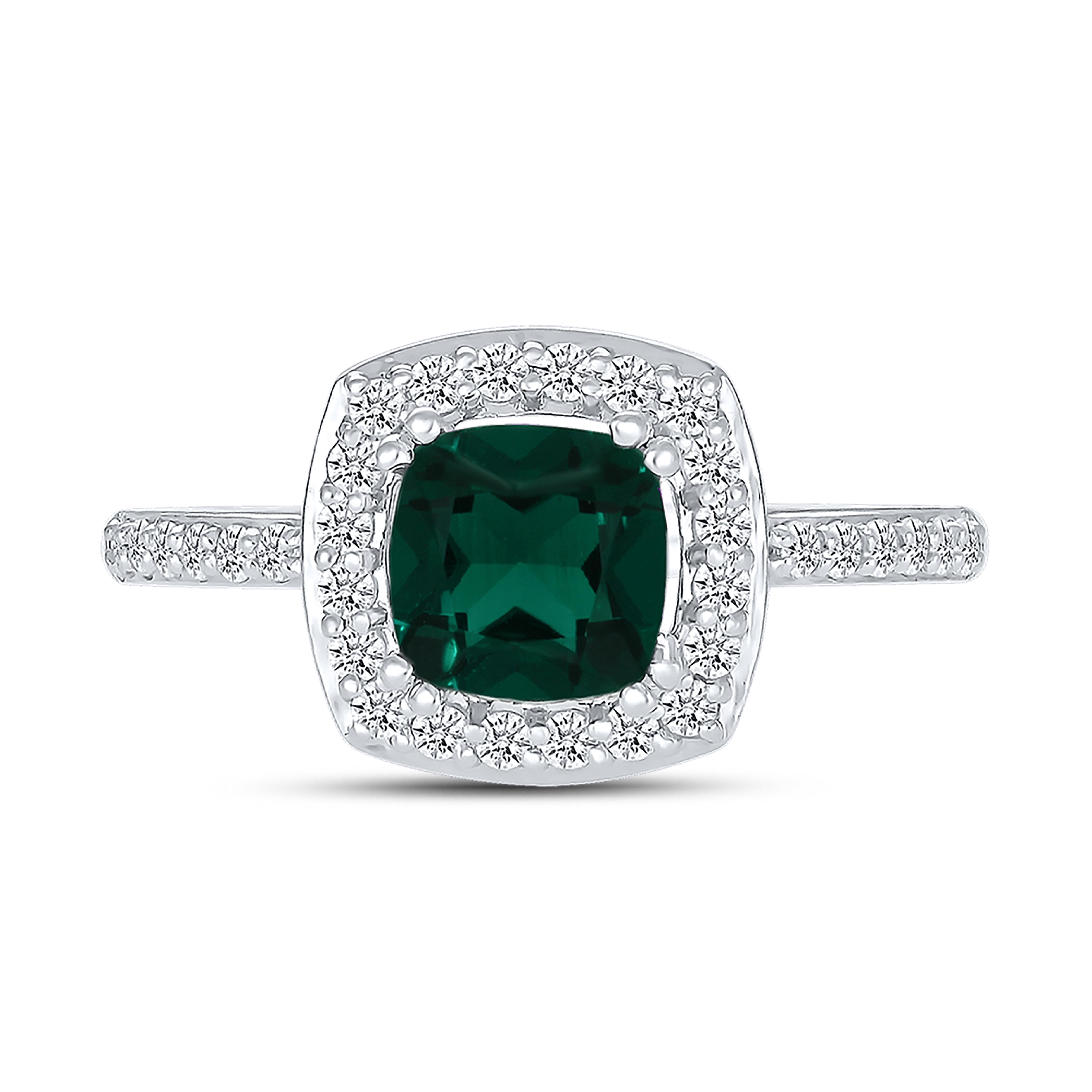 14K WHITE GOLD LAB EMERALD 0.24 CTW DIAMOND RING