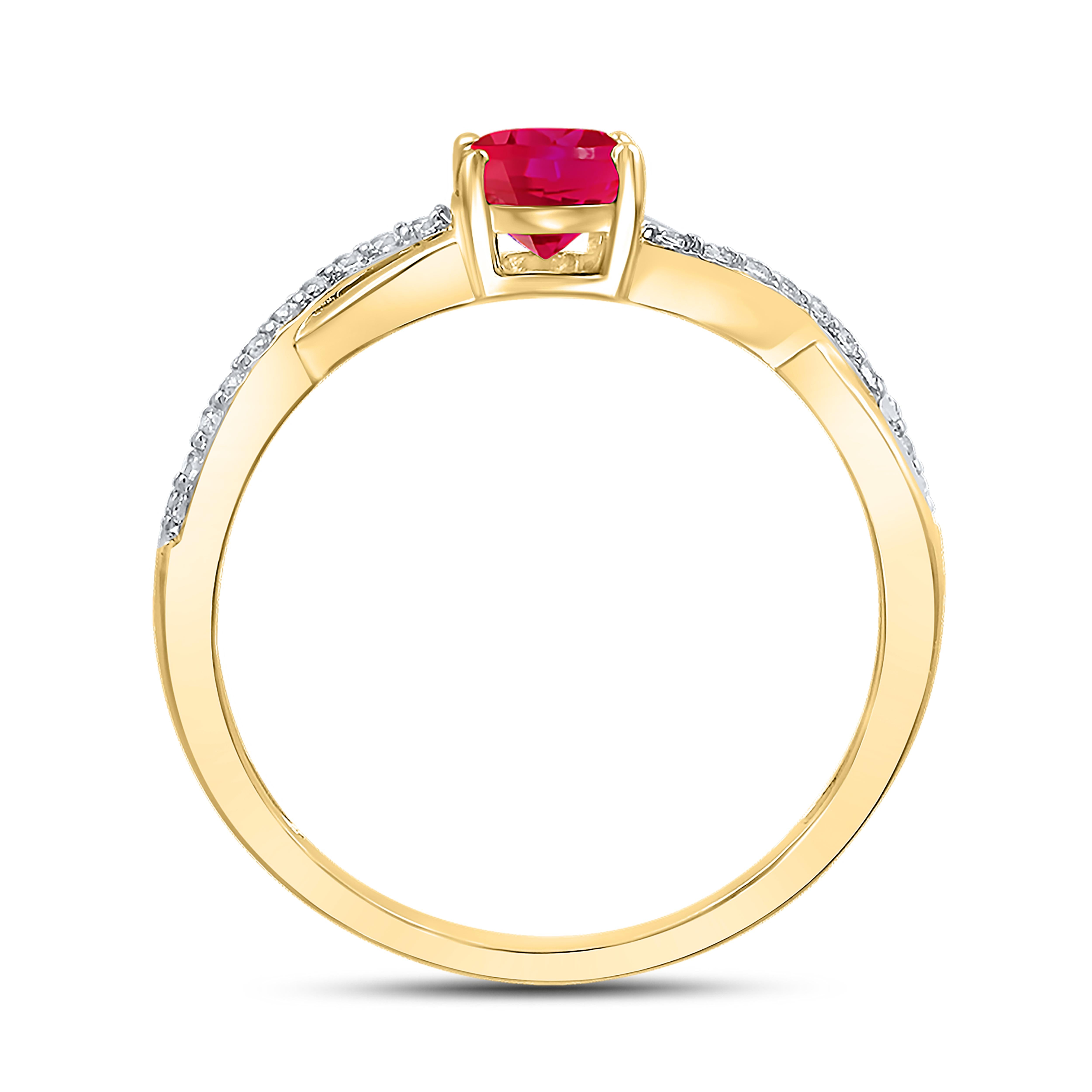 14K YELLOW GOLD LAB CREATED RUBY 0.10 CTW DIAMOND RING