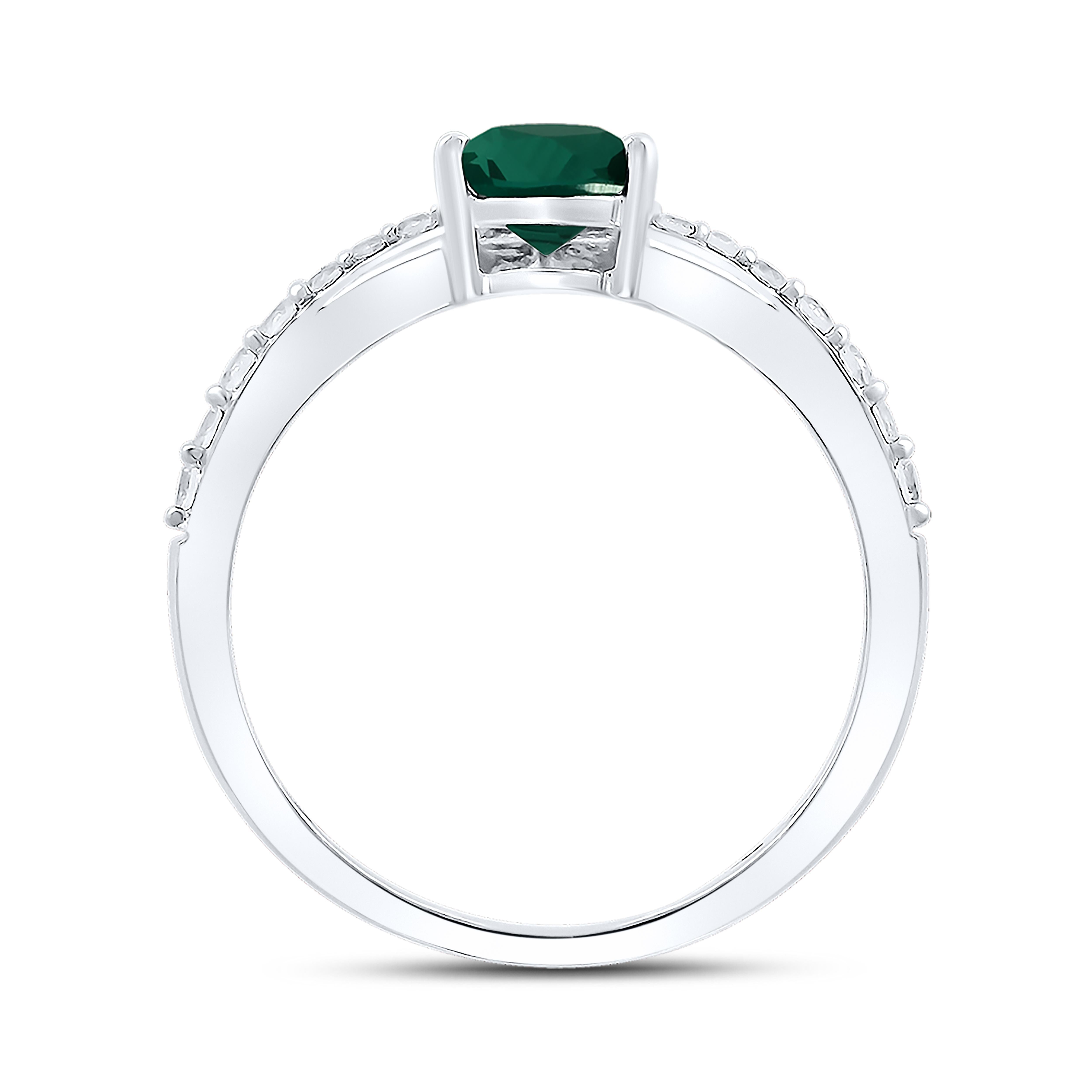 14K WHITE GOLD LAB CREATED EMERALD 0.20 CTW DIAMOND RING