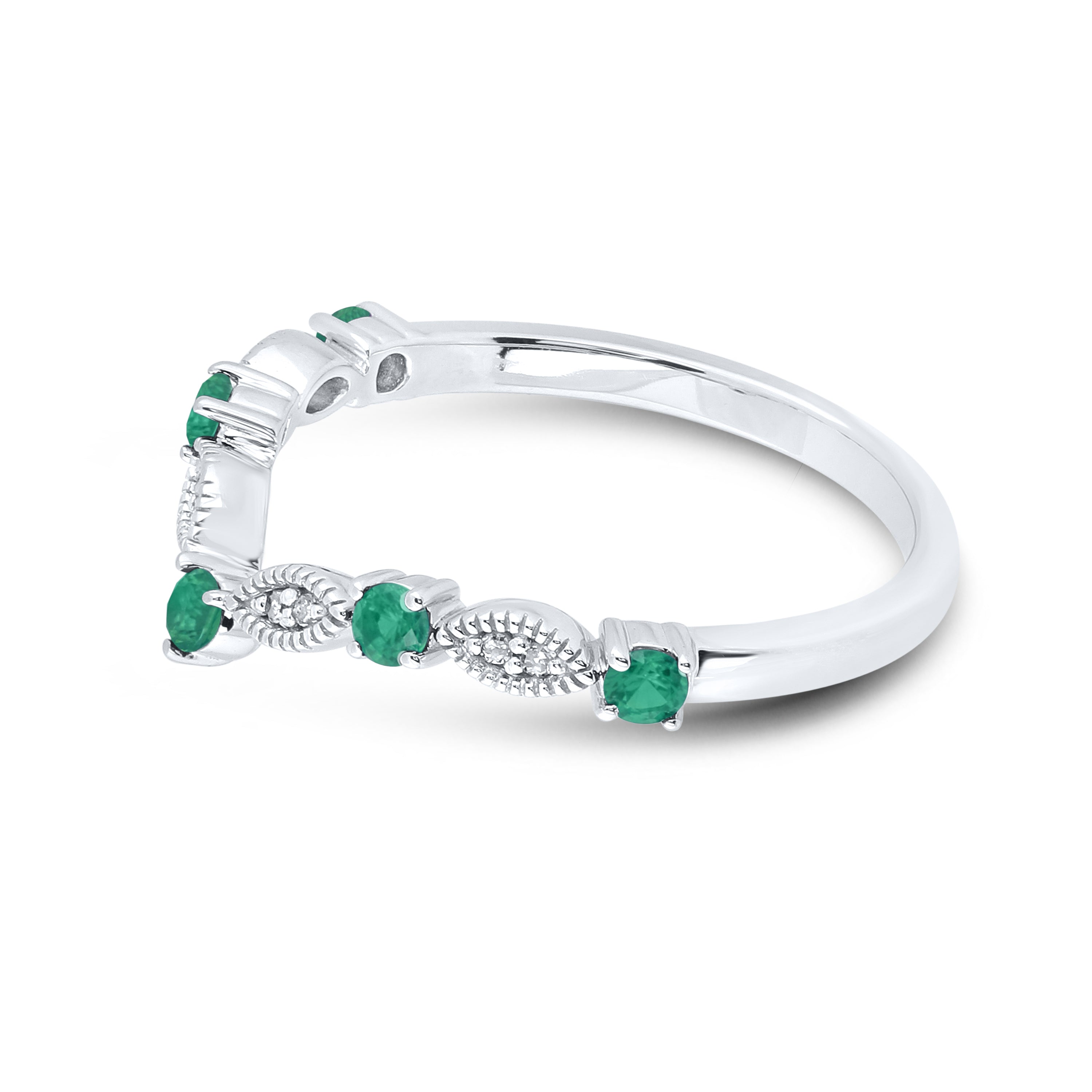 14K WHITE GOLD LAB CREATED EMERALD 0.03 CTW DIAMOND RING
