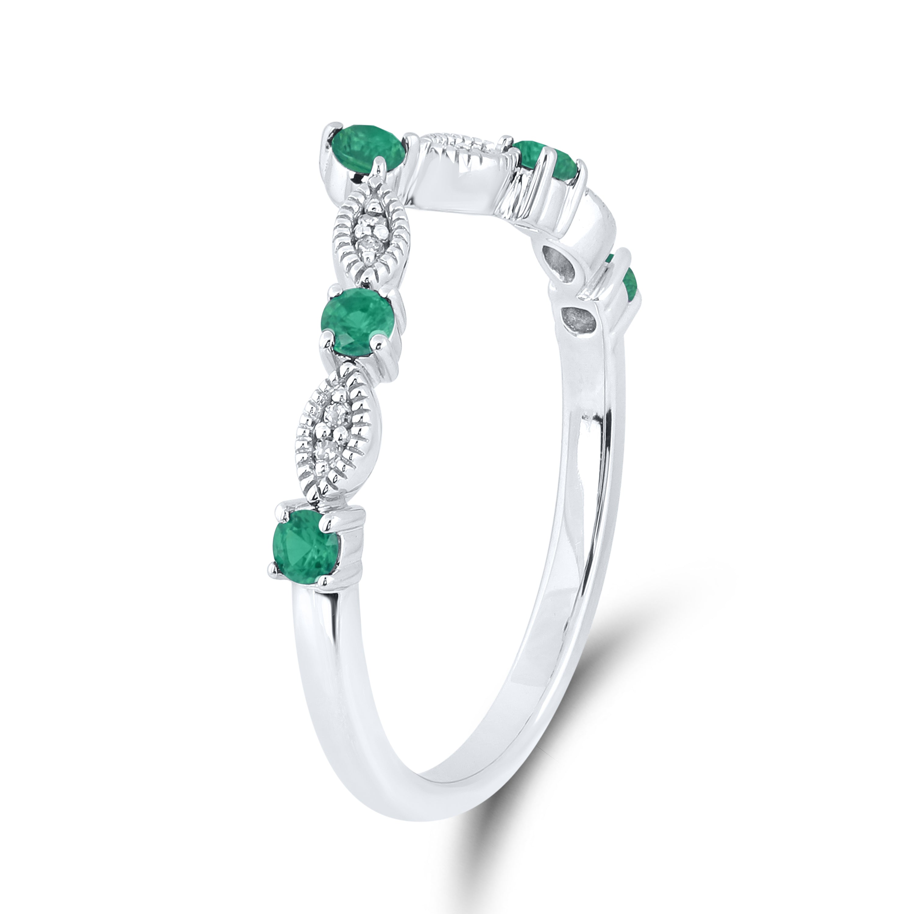 14K WHITE GOLD LAB CREATED EMERALD 0.03 CTW DIAMOND RING