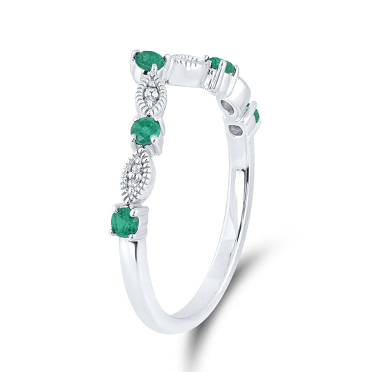 14K WHITE GOLD LAB CREATED EMERALD 0.03 CTW DIAMOND RING