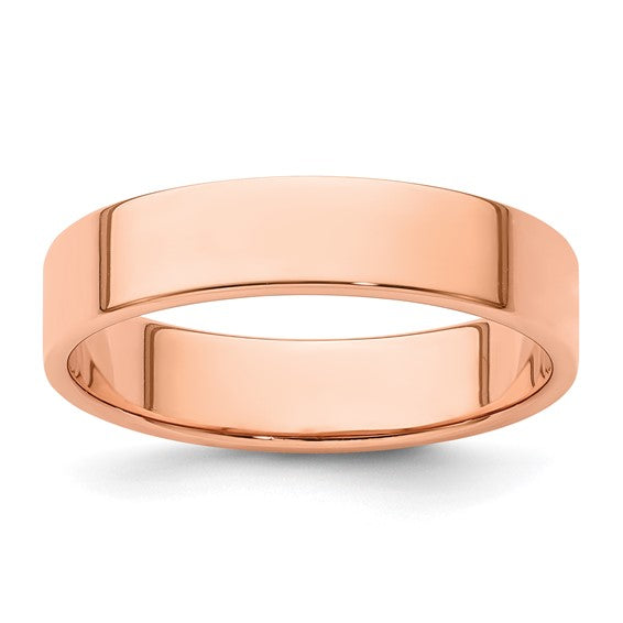 14kt Rose Gold 5mm Lightweight Flat Wedding Band Size 6.5