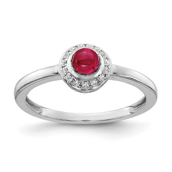 14kt White Gold Diamond and Cabochon Ruby Ring