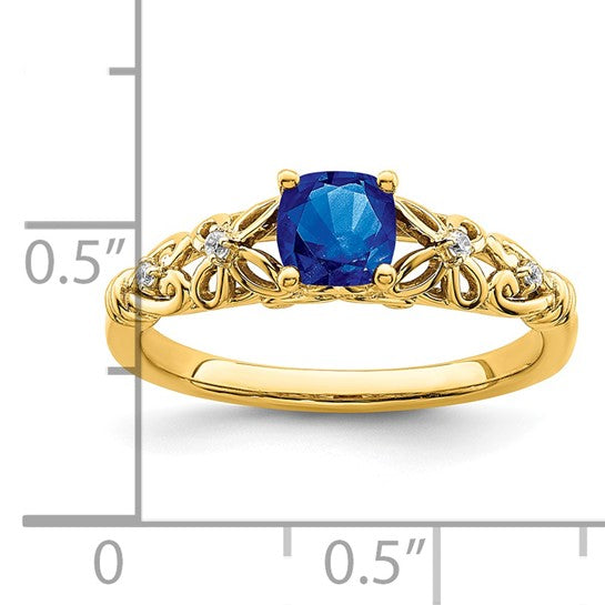 14kt Yellow Gold Polished Sapphire and Diamond Ring
