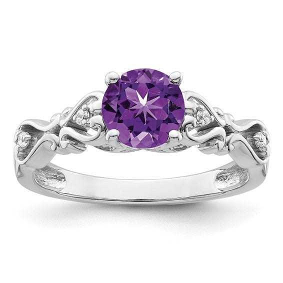 14kt White Gold Polished Amethyst and Diamond Ring