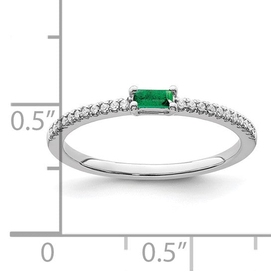 14kt White Gold Polished Emerald and Diamond Ring