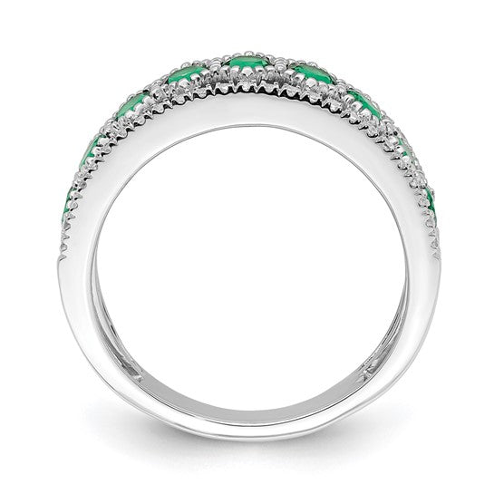 14kt White Gold Polished Emerald and Diamond Ring