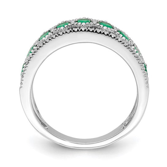 14kt White Gold Polished Emerald and Diamond Ring