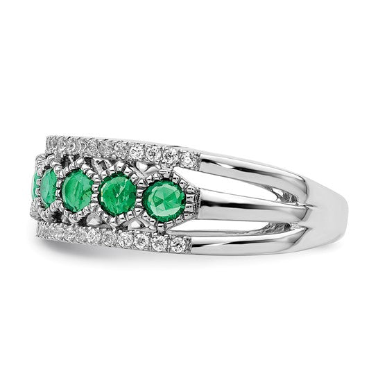 14kt White Gold Polished Emerald and Diamond Ring