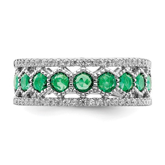 14kt White Gold Polished Emerald and Diamond Ring