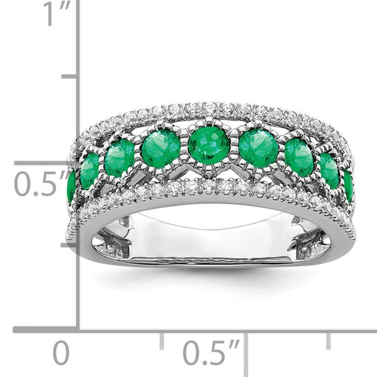 14kt White Gold Polished Emerald and Diamond Ring