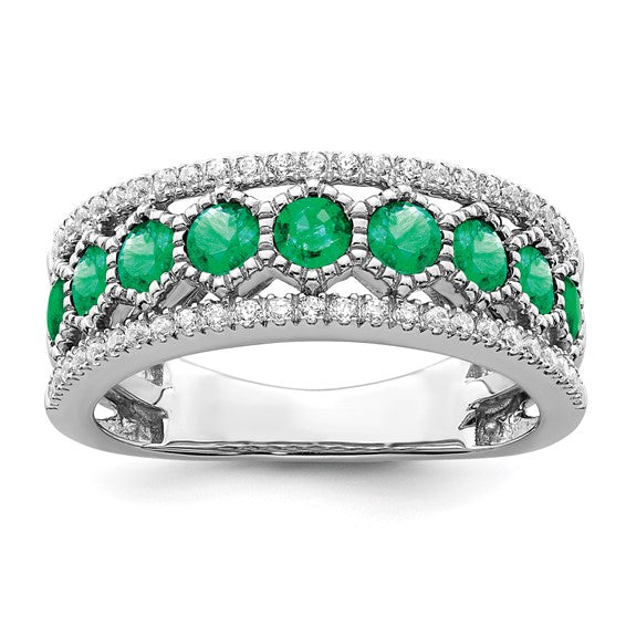 14kt White Gold Polished Emerald and Diamond Ring