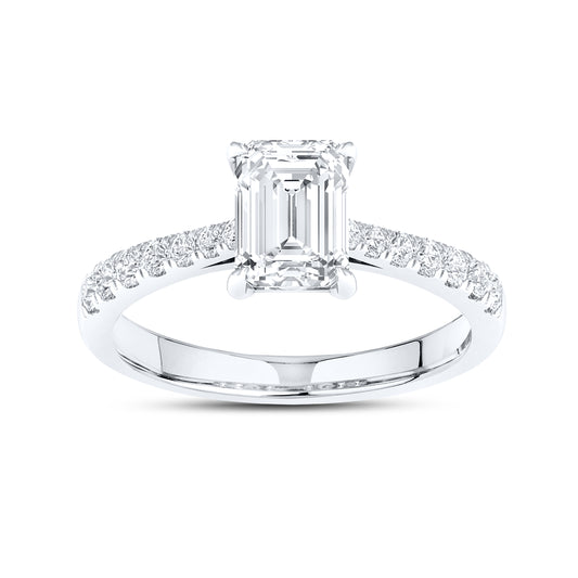 14kt White Gold 1.25 CTW Lab Diamond Emerald Shape Solitaire Ring