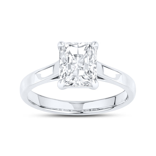 14KT White Gold 2 CTW Lab diamond Radiant Shape Solitaire Ring