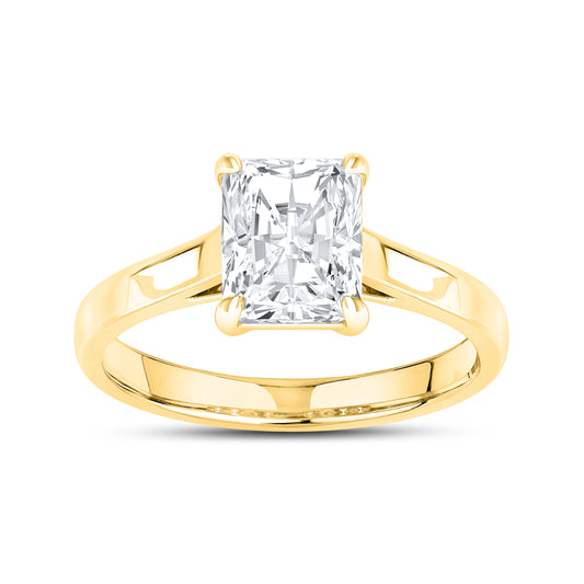 14KT Yellow Gold 2 CTW Lab diamond Radiant Shape Solitaire Ring