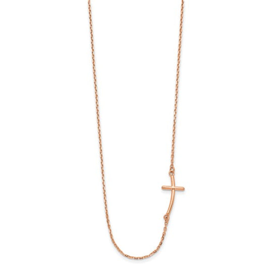 14kt Rose Gold Small Sideways Curved Cross Necklace
