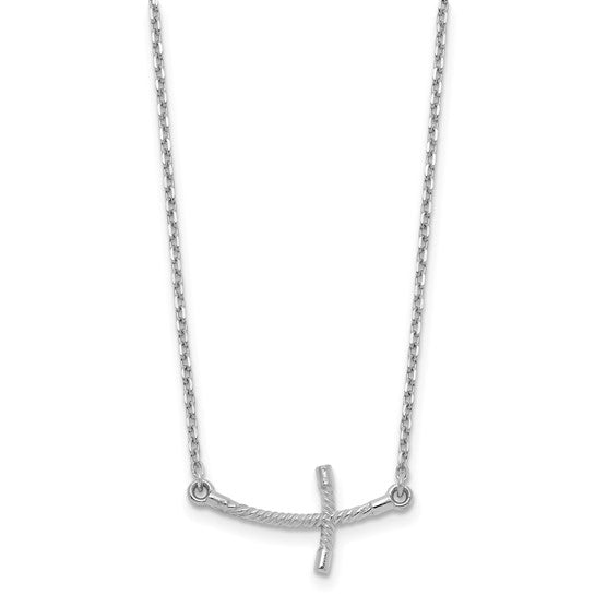14kt White Gold Small Sideways Curved Twist Cross Necklace