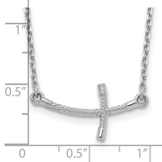 14kt White Gold Small Sideways Curved Twist Cross Necklace