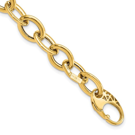 14kt Yellow Gold Polished Fancy Oval Link Bracelet