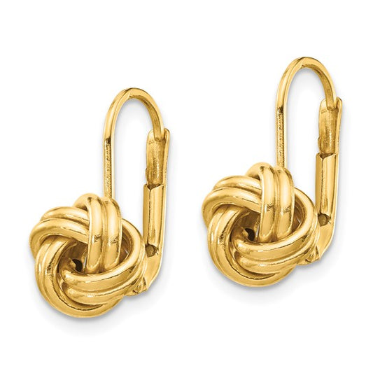 14kt Yellow Gold Polished Love Knot Leverback Earrings