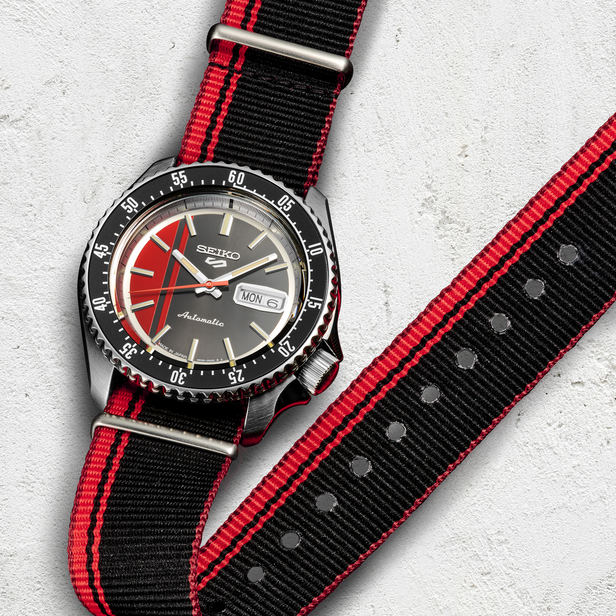 Seiko Men's 5 Sports SS Automatic Red/Black Dial Watch