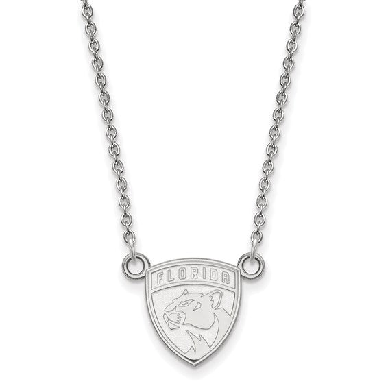 14kt White Gold NHL LogoArt Florida Panthers Small Pendant 18 inch Necklace