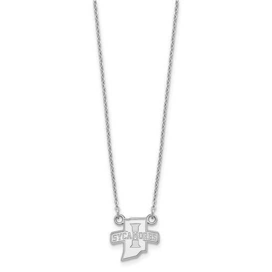 14kt White Gold LogoArt Indiana State University Sycamores Small Pendant 18 inch Necklace