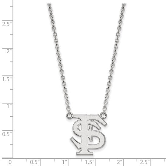 14kt White Gold LogoArt Florida State University F-S Large Pendant 18 inch Necklace