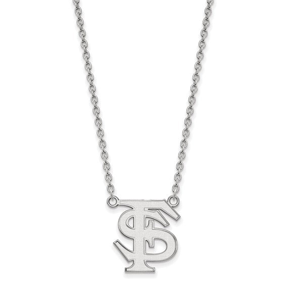 14kt White Gold LogoArt Florida State University F-S Large Pendant 18 inch Necklace