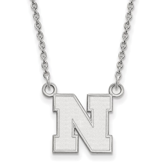 10kt White Gold LogoArt University of Nebraska Letter N Small Pendant 18 inch Necklace