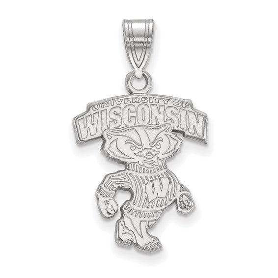 10kt White Gold LogoArt University of Wisconsin Large Pendant