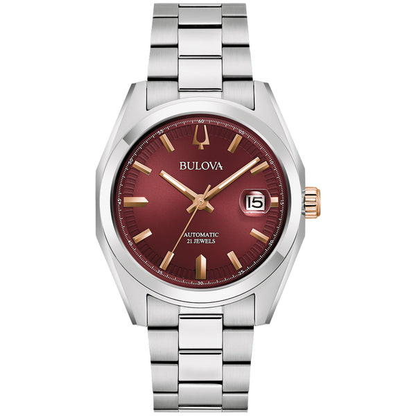 Bulova Surveyor Automatic Burgundy Dial Stainless Steel Watch 39mm