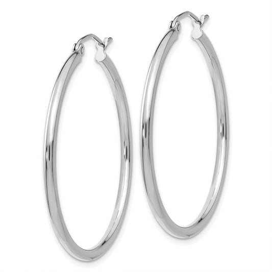 14kt White Gold Polished 2x35mm Lightweight Tube Hoop Earrings