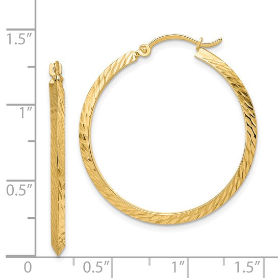 14kt Yellow Gold Polished Diamond-Cut Hoop Earrings