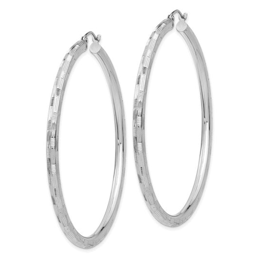14kt White Gold Diamond-cut Hoop Earrings