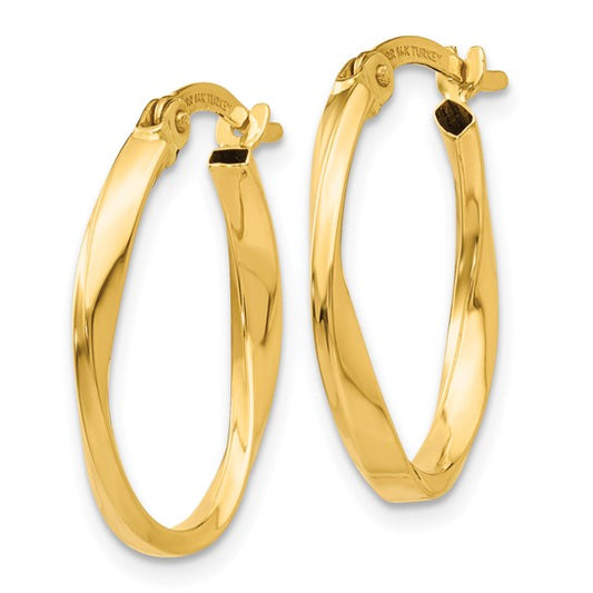 14KT Yellow Gold Polished Twisted Oval Hoop Earrings