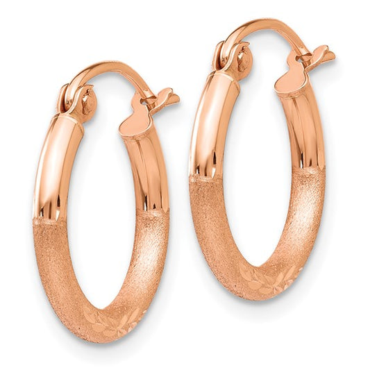 14kt Rose Gold Lightweight Satin Diamond Cut Hoop Earrings