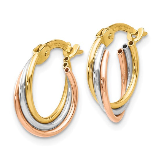 14kt Tri-color Twisted Hoop Earrings