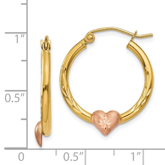 14KT Yellow & Rose Gold Heart Hoop Earrings