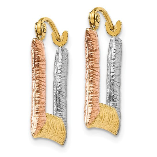 14KT & White & Rose Rhodium Hollow Textured Square Hoop Earrings