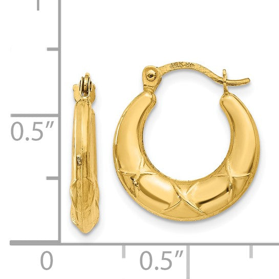 14kt Yellow Gold Hollow X Hoop Earrings
