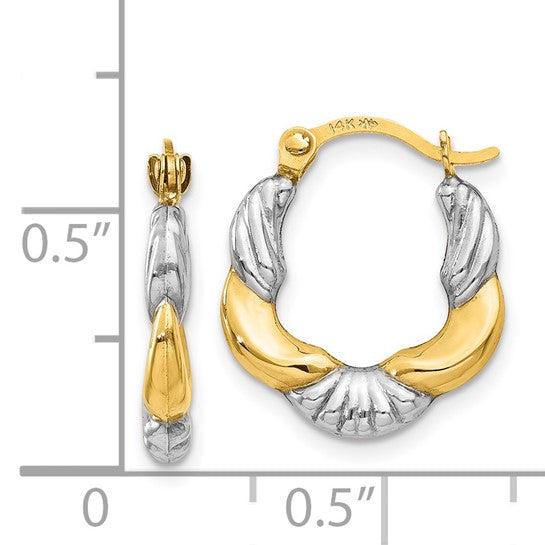 14kt & Rhodium Hollow Scalloped Hoop Earrings